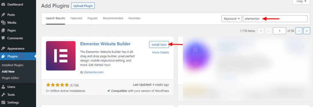 How to Create a New Page on WordPress (A Complete Tutorial) 12 Search and Install Elementor