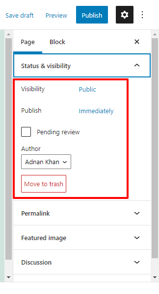 How to Create a New Page on WordPress (A Complete Tutorial) 6 Status & Visibility