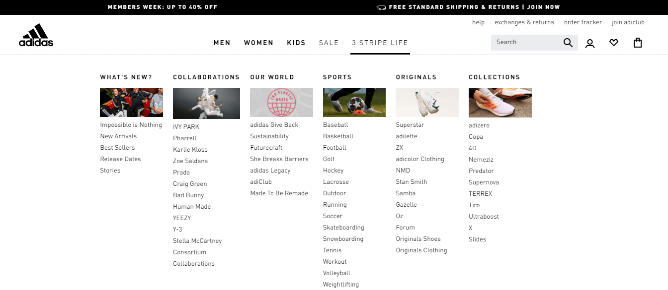 12+ Well-Designed Mega Menu Examples 4 Adidas Mega Menu