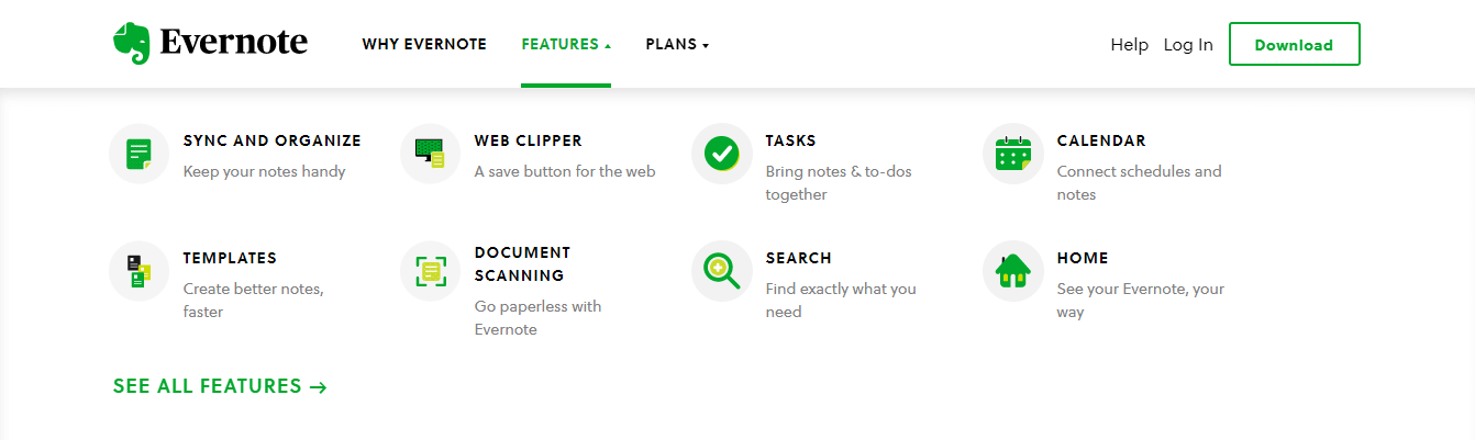 12+ Well-Designed Mega Menu Examples 10 Evernote Mega Menu