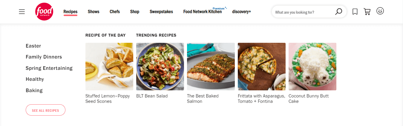 12+ Well-Designed Mega Menu Examples 9 Food Network Mega Menu