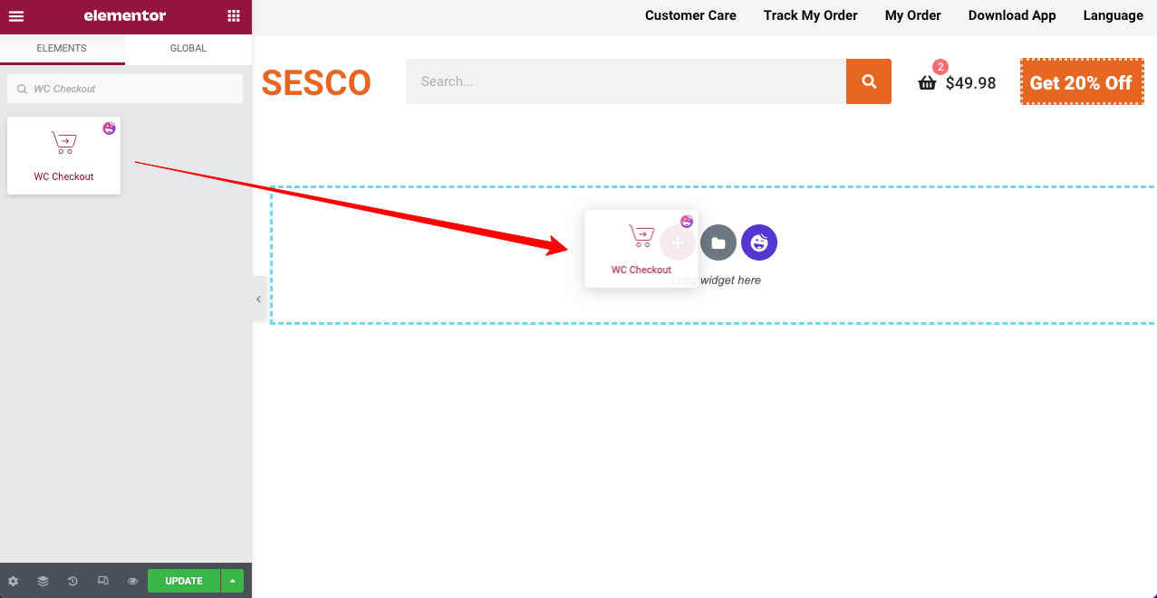 How to Customize WooCommerce Checkout Page with Elementor and HappyAddons 4 Drag and drop the WC Checkout widget to customize WooCommerce checkout page
