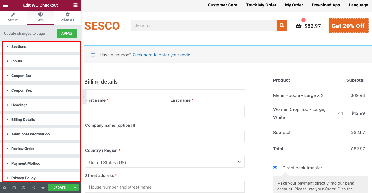 How to Customize WooCommerce Checkout Page with Elementor and HappyAddons 7 How to Stylize the WooCommerce Checkout Page