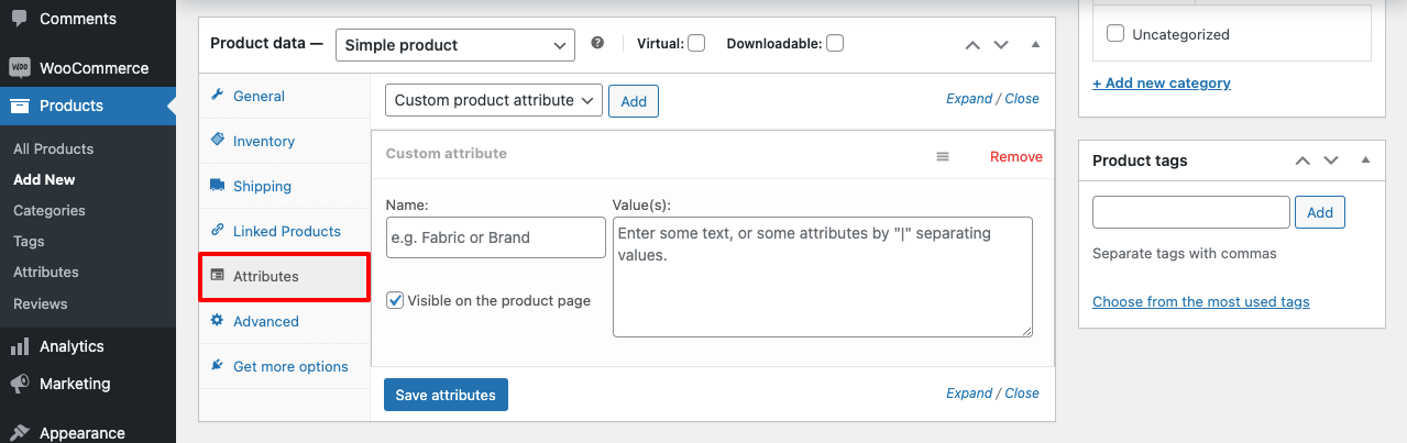 How to Add Products in WooCommerce Store: Step-by-Step Guide 8 Attribute tab in WooCommerce