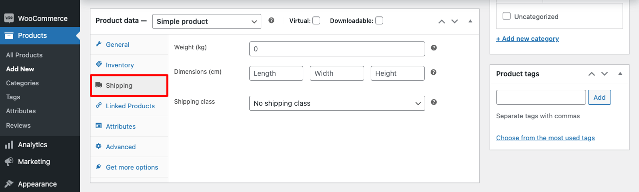 How to Add Products in WooCommerce Store: Step-by-Step Guide 6 Shipping tab in WooCommerce