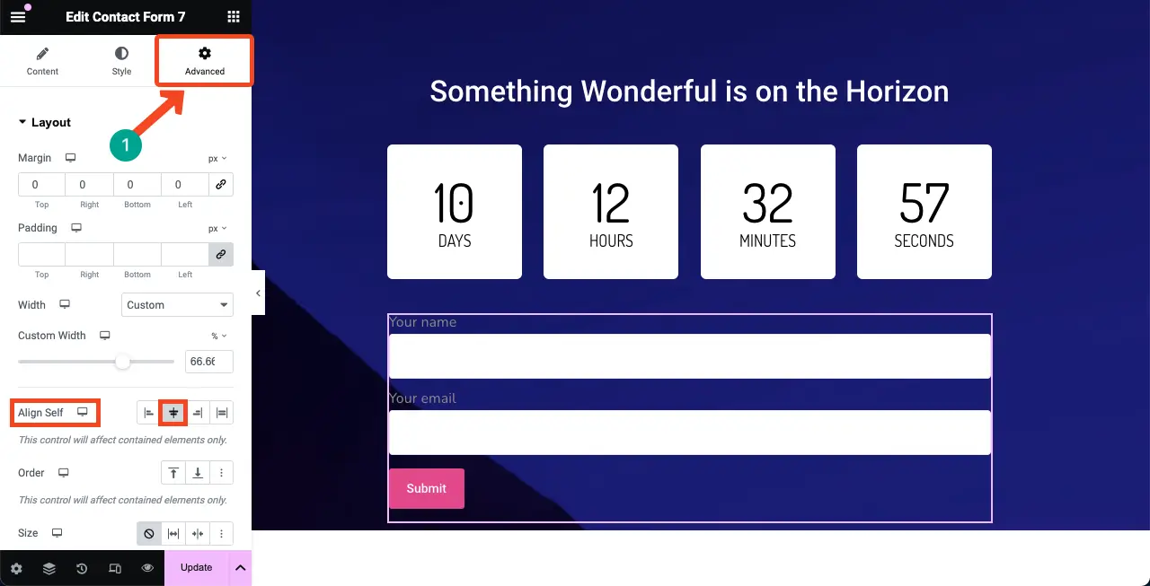 How to Create a Coming Soon Page with Elementor in WordPress 23 Centrally align the contact form
