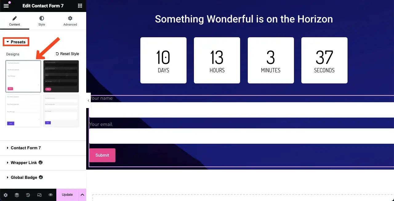 How to Create a Coming Soon Page with Elementor in WordPress 22 Select a template for the Contact Form