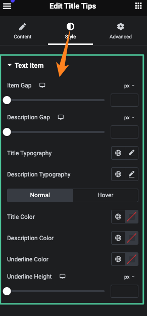 Title Tips 4 Styling process for the title tips widget: